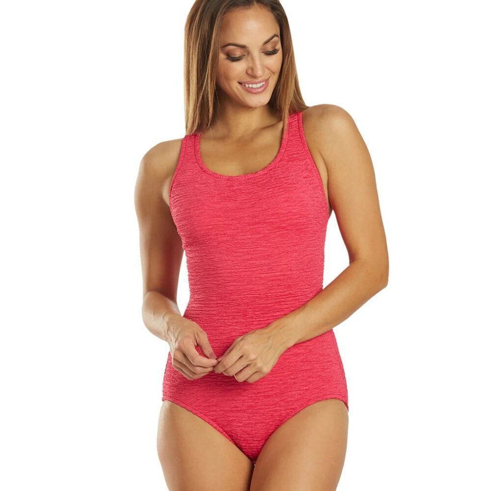 Jantzen Neon Pink Textured One Piece Swimsuit Size 10